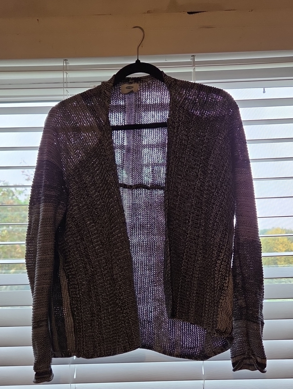 Open-Front Knit Cardigan Sweater - White/Gray